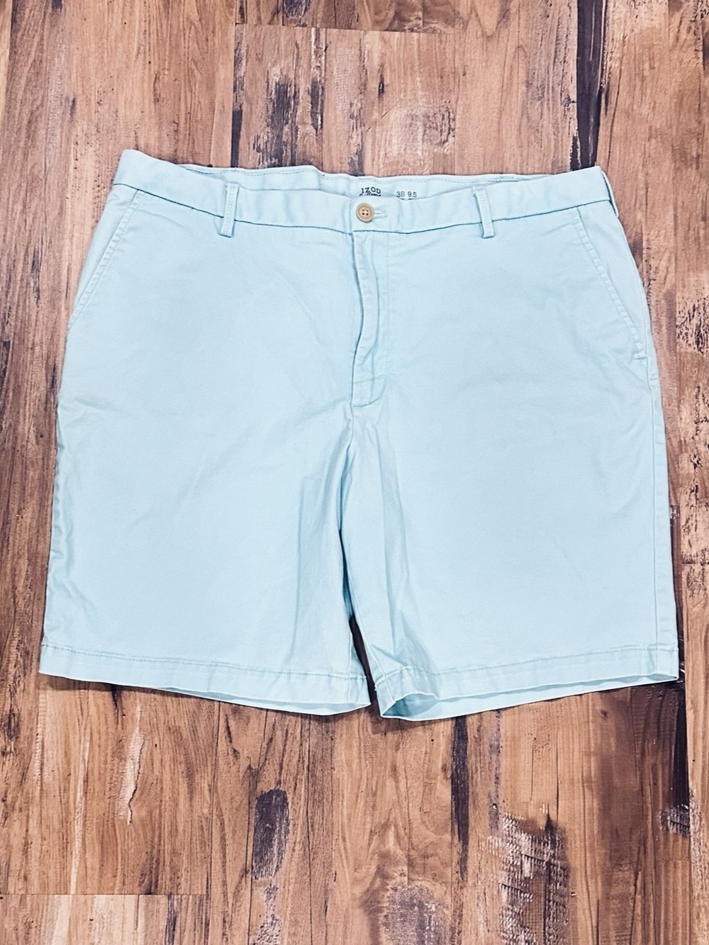 IZOD Saltwater Stretch Flat Front Chino Short Mint Blue Green size 38
